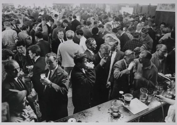 A crowd drinking at Porirua Tavern is captured on the last day of 6 o'clock closing in October 1967. Photograph by an Evening Post staff photographer. Alexander Turnbull Library, Wellington (PADL-000185) 